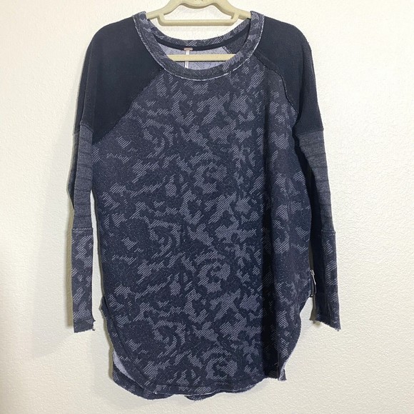 Free People Bed of Rose Print Womens Tunic Size S Charcoal Pullover - Picture 3 of 11